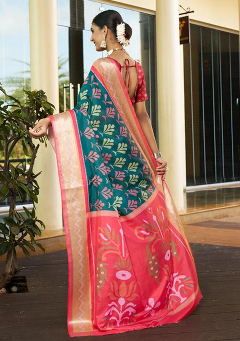 Green Digital Print Crepe Saree Set