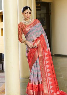 Grey Digital Print Crepe Saree Set