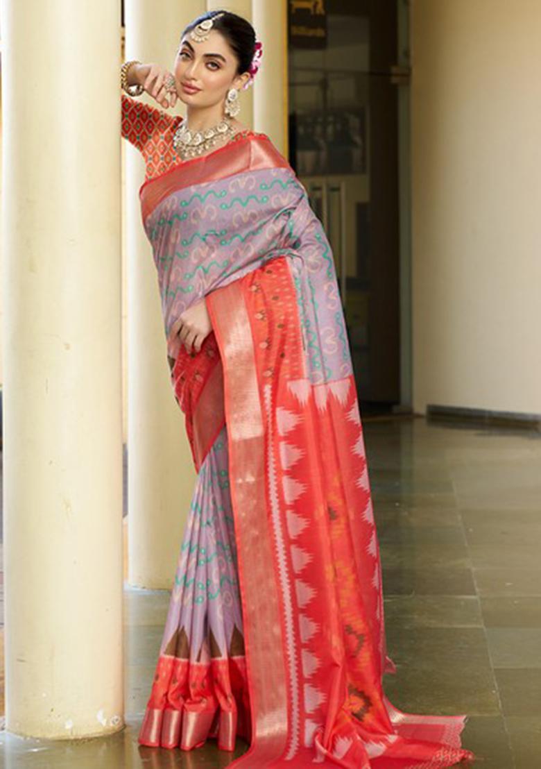 Grey Digital Print Crepe Saree Set