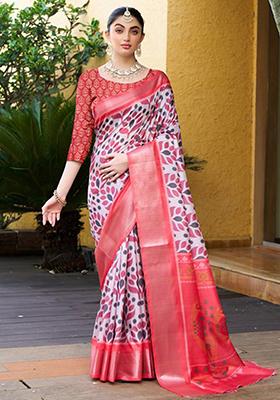 Light Pink Digital Print Crepe Saree Set
