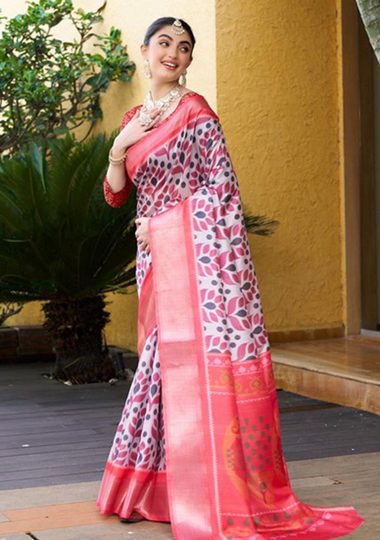 Light Pink Digital Print Crepe Saree Set