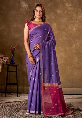 Lavender Woven Cotton Saree Set