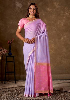 Light Pink Woven Cotton Saree Set