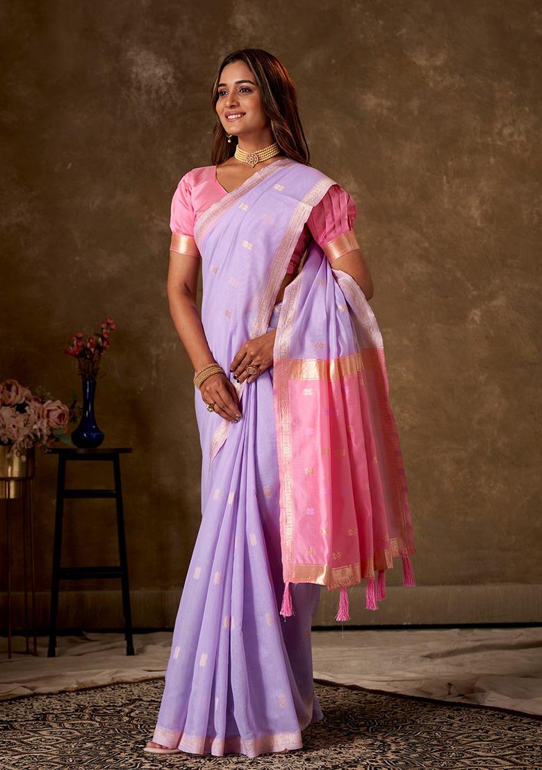 Light Pink Woven Cotton Saree Set