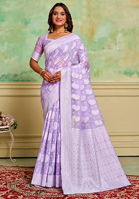 Lavender Woven Cotton Saree Set