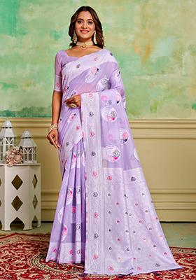 Lavender Woven Cotton Saree Set