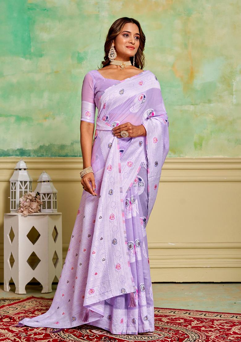 Lavender Woven Cotton Saree Set