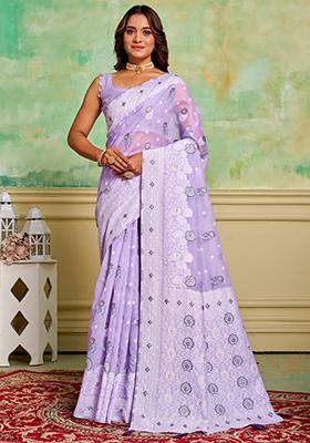 Lavender Woven Cotton Saree Set