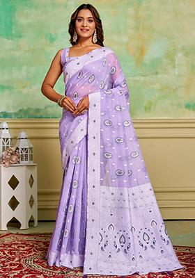 Lavender Woven Cotton Saree Set