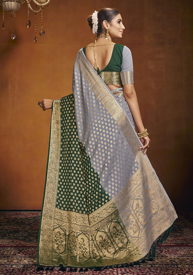 Green Woven Georgette Saree Set