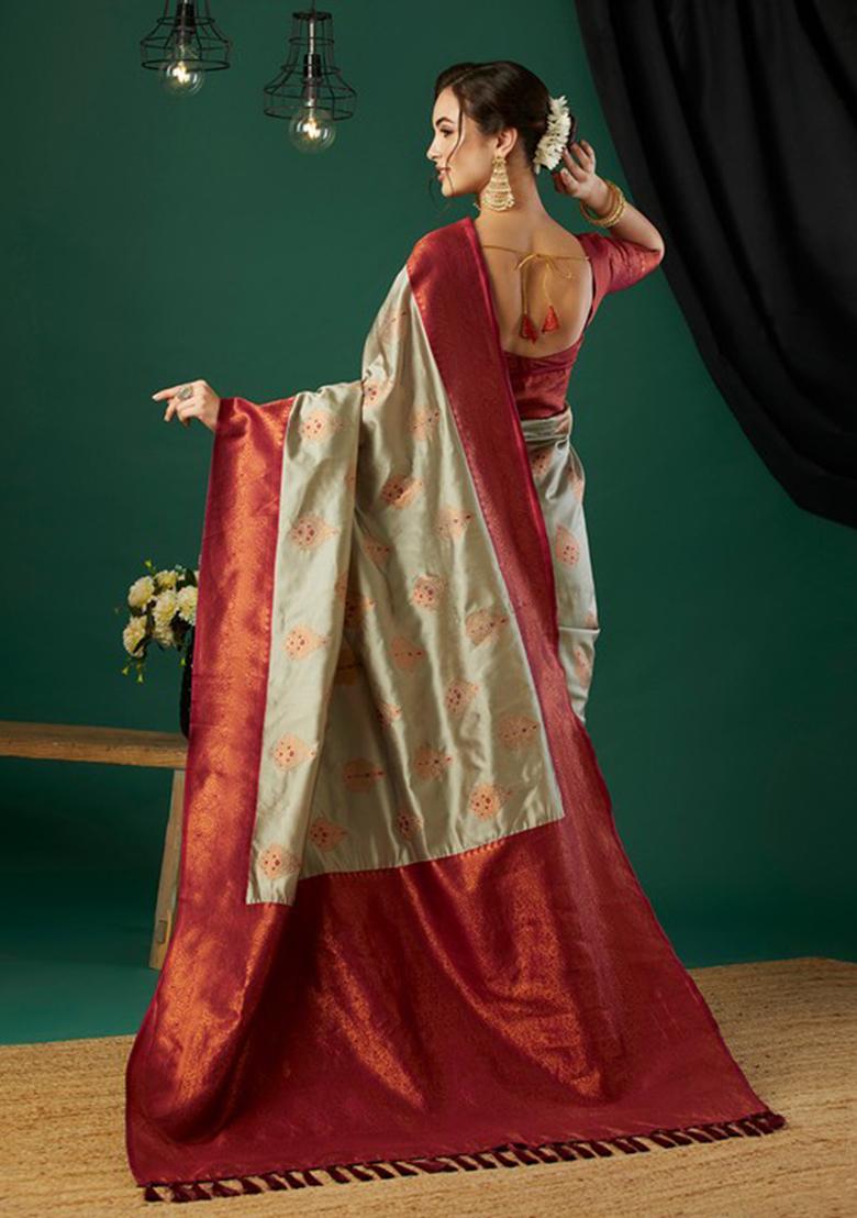 Chiku Brown Woven Banarasi Silk Saree Set