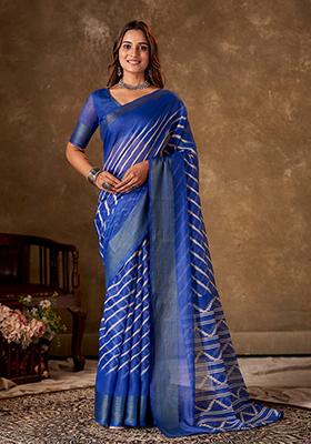 Blue Leheriya Print Cotton Saree Set