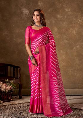 Pink Leheriya Print Cotton Saree Set
