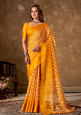 Yellow Leheriya Print Cotton Saree Set
