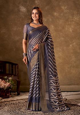 Grey Leheriya Print Cotton Saree Set