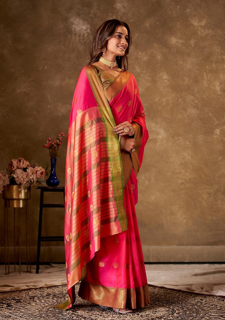Peach Woven Cotton Saree Set