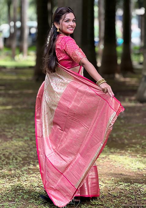 Chiku Brown Zari Woven Tissue Silk Saree Set