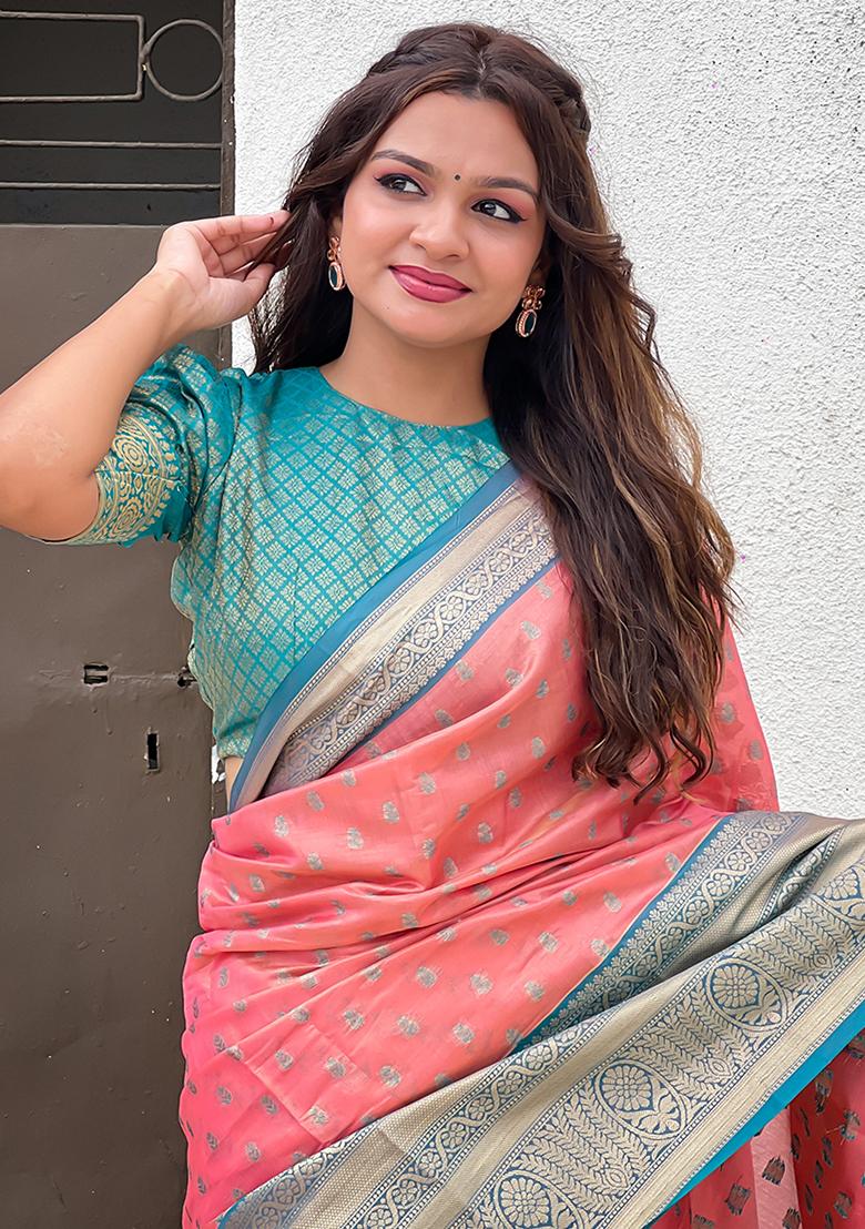 Rust Zari Woven Tissue Silk Saree Set