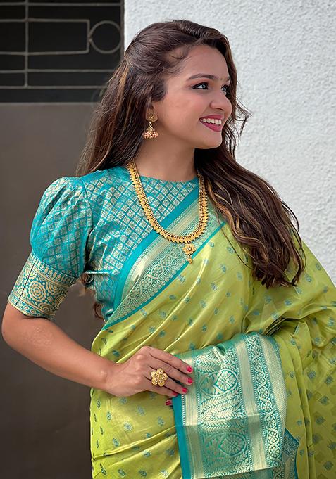 Green Zari Woven Tissue Silk Saree Set