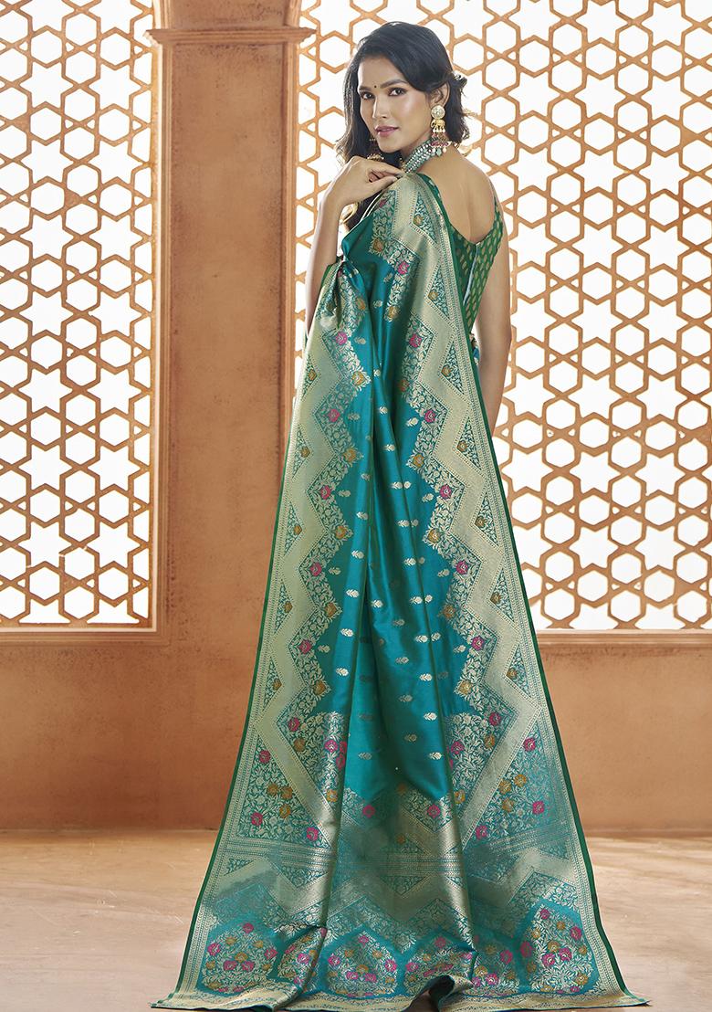 Blue Zari Woven Banarasi Silk Saree Set