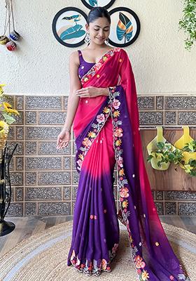 Red Embroidered Georgette Saree Set