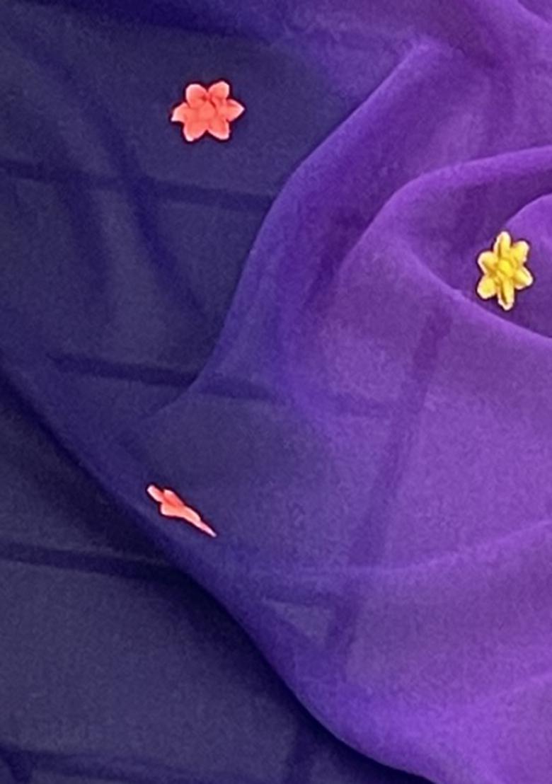 Purple Embroidered Georgette Saree Set