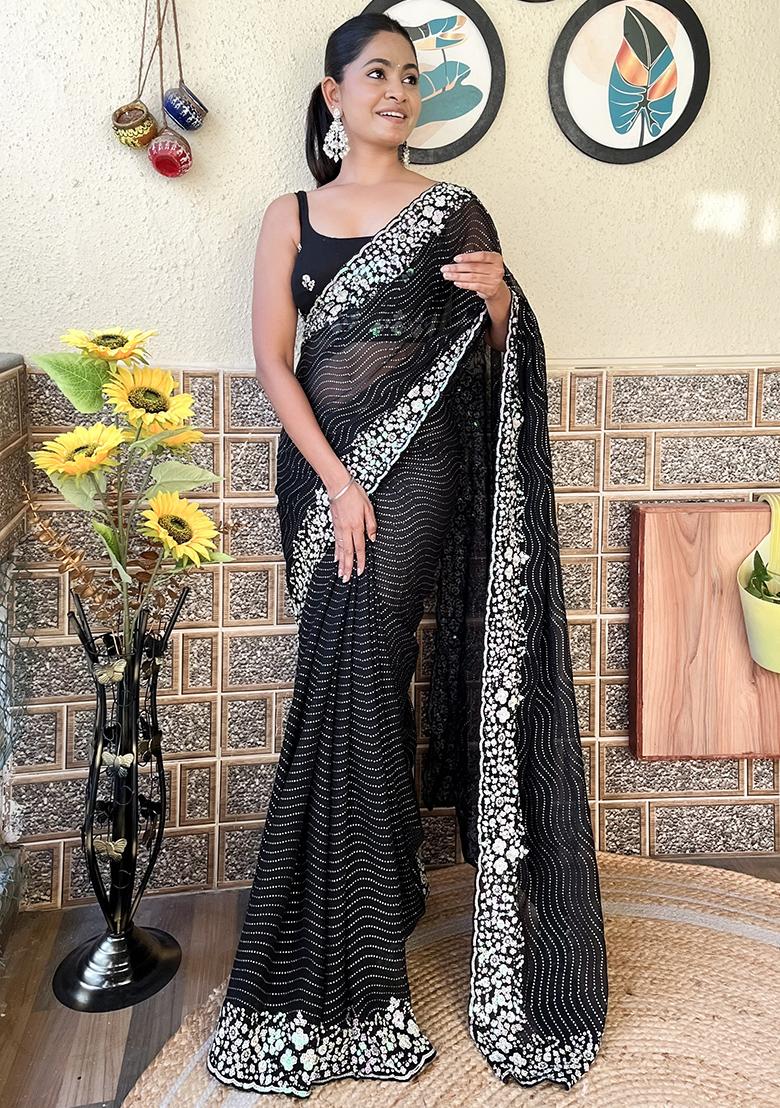 Black Sequin Embroidered Georgette Saree Set