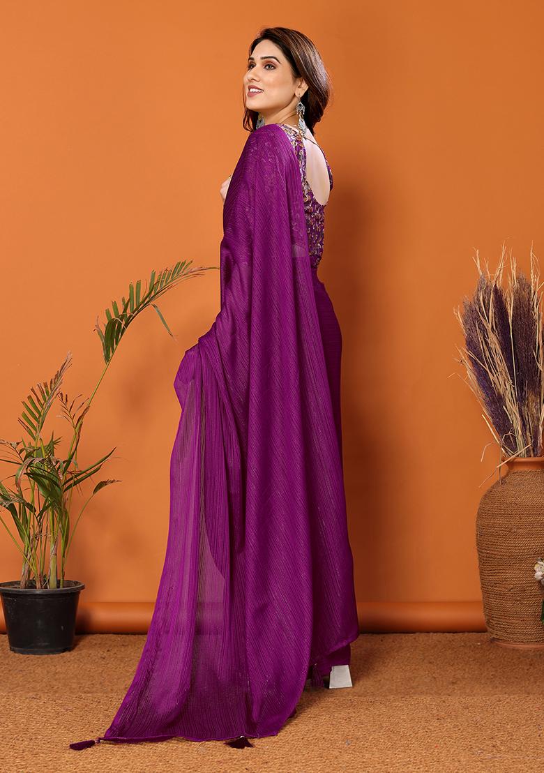 Magenta Digital Print Polyester Saree Set