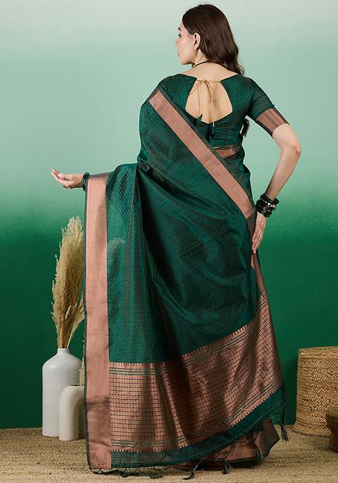 Green Zari Woven Khadi Organza Saree Set