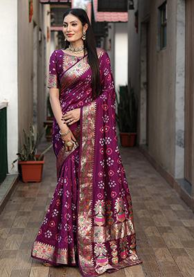 Purple Zari Woven Dola Silk Saree Set