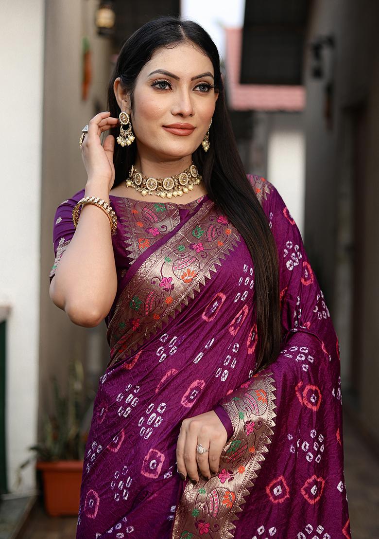 Purple Zari Woven Dola Silk Saree Set