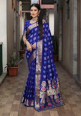 Blue Zari Woven Dola Silk Saree Set