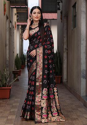Black Zari Woven Dola Silk Saree Set