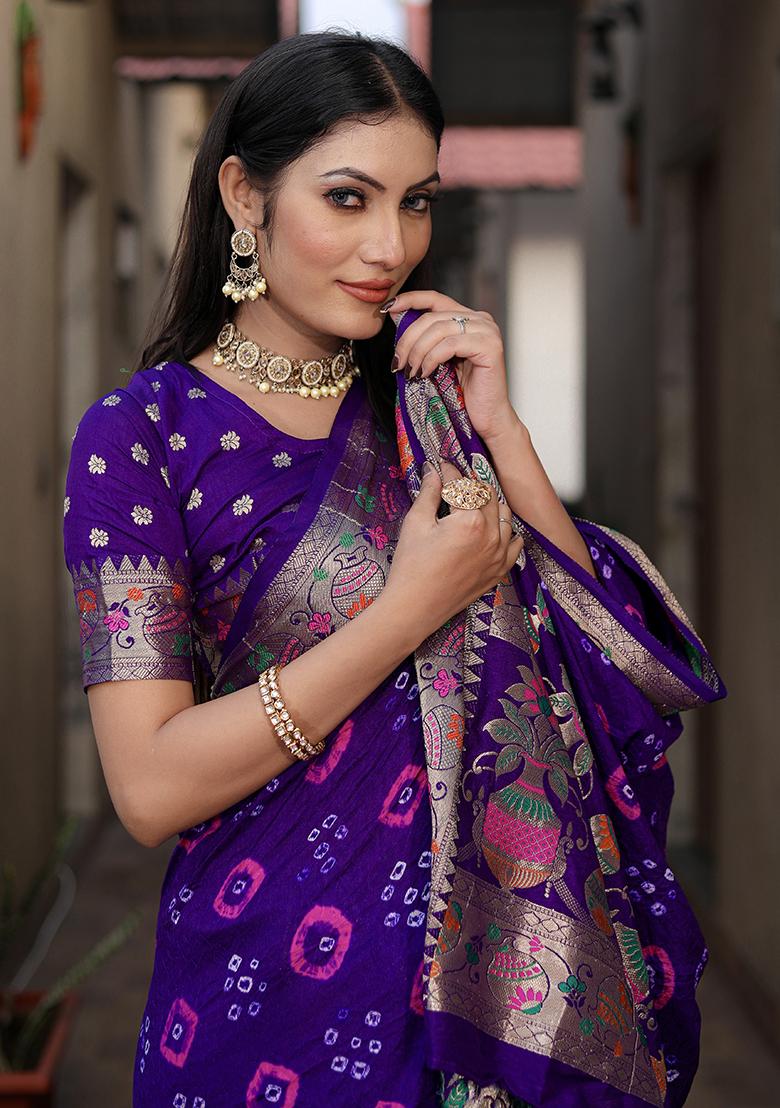 Lavender Zari Woven Dola Silk Saree Set