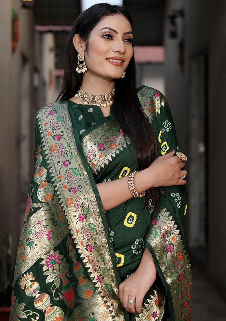 Green Zari Woven Dola Silk Saree Set