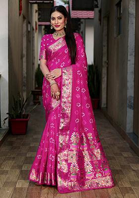 Burgundy Zari Woven Dola Silk Saree Set