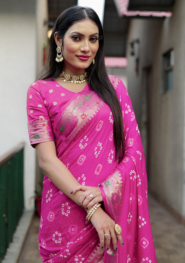 Burgundy Zari Woven Dola Silk Saree Set