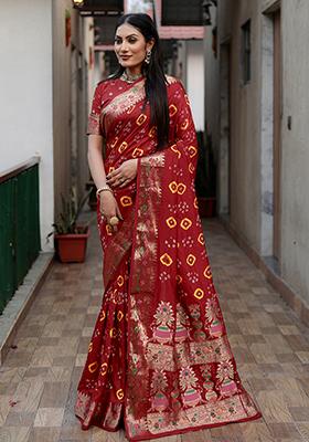 Maroon Zari Woven Dola Silk Saree Set