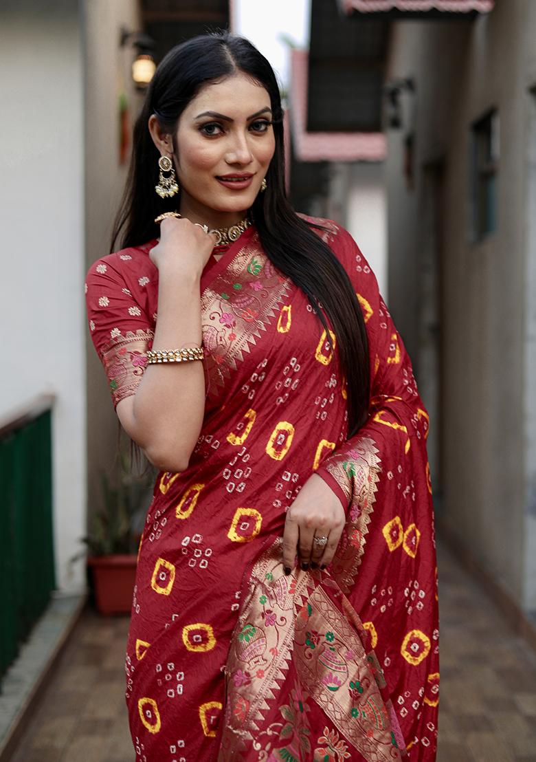 Maroon Zari Woven Dola Silk Saree Set