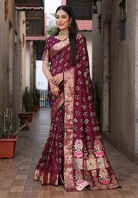 Purple Zari Woven Dola Silk Saree Set