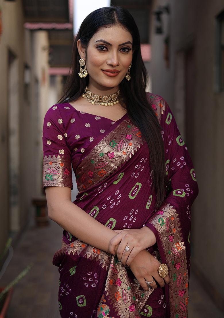 Purple Zari Woven Dola Silk Saree Set