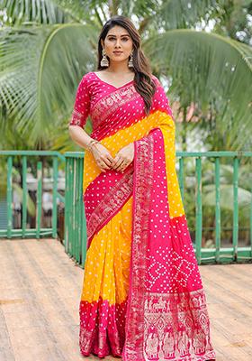 Yellow Zari Woven Dola Silk Saree Set