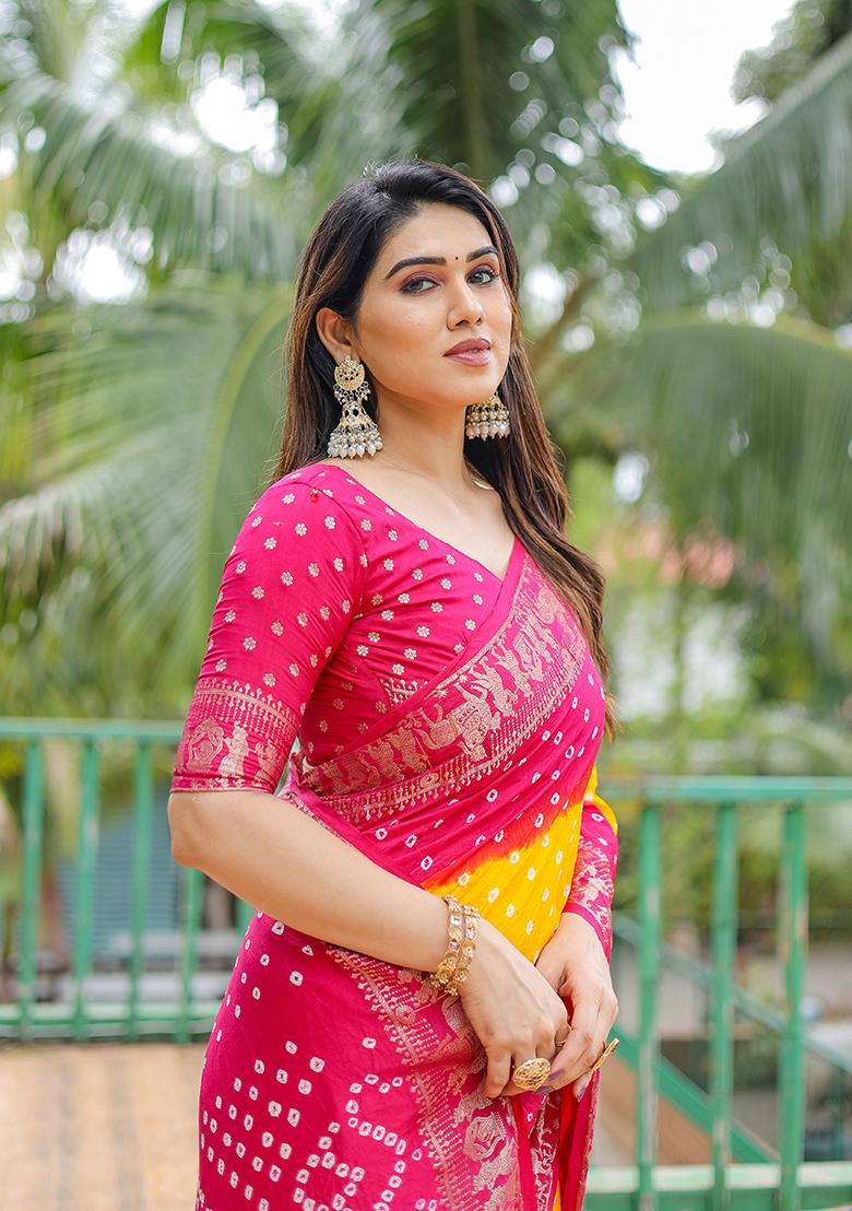 Yellow Zari Woven Dola Silk Saree Set