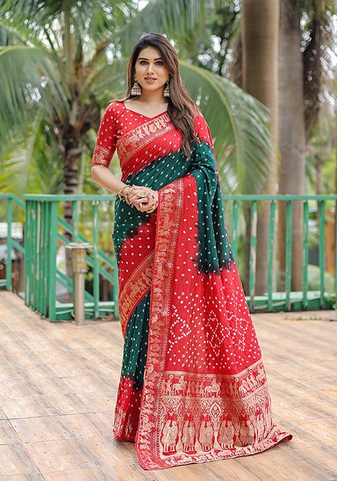 Green Zari Woven Dola Silk Saree Set