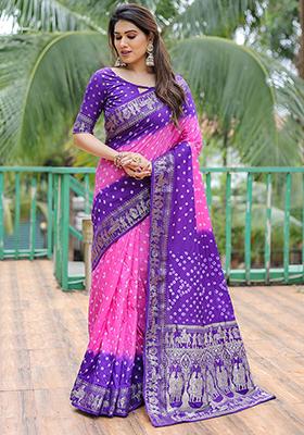 Pink Zari Woven Dola Silk Saree Set