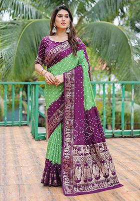 Mehendi Green Zari Woven Dola Silk Saree Set