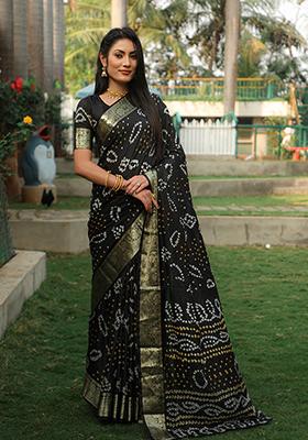 Black Zari Woven Handloom Silk Saree Set