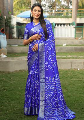 Blue Zari Woven Handloom Silk Saree Set
