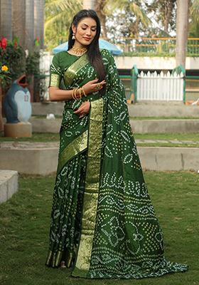Green Zari Woven Handloom Silk Saree Set