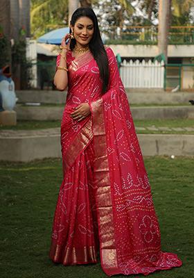 Pink Zari Woven Handloom Silk Saree Set